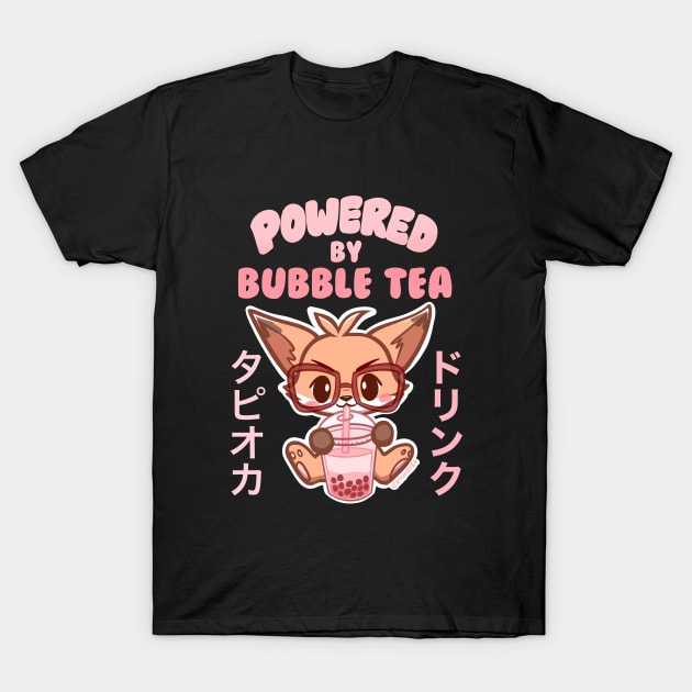 Cute Fox Powered by BUBBLE TEA pink T-Shirt by Kyumotea